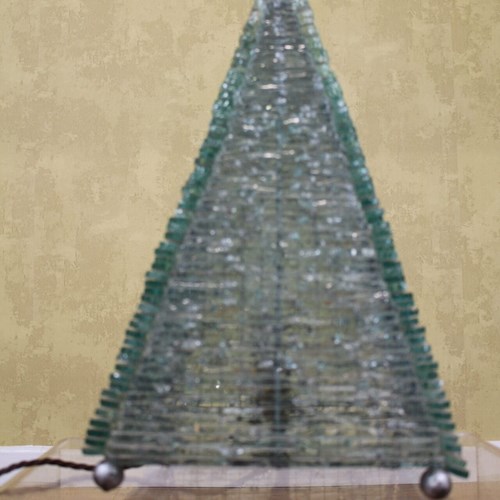 French 1970’S Wired Glass Pyramid Lamp 40Cms