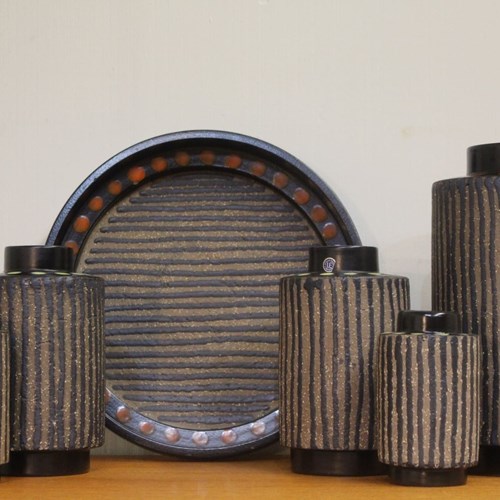 Rare 1960’S Group Of Upsala Ekeby Ringo Vases And Bowl By Mari Simmulson