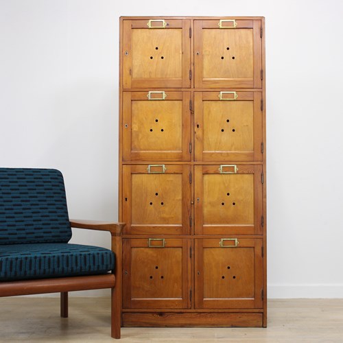 Vintage 1950S Industrial School Gym Locker Cupboard Plywood Pine