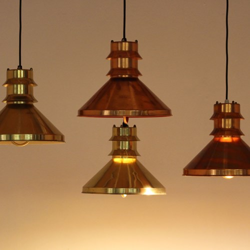 Danish Copper And Brass 1960’S Pendant Lamps