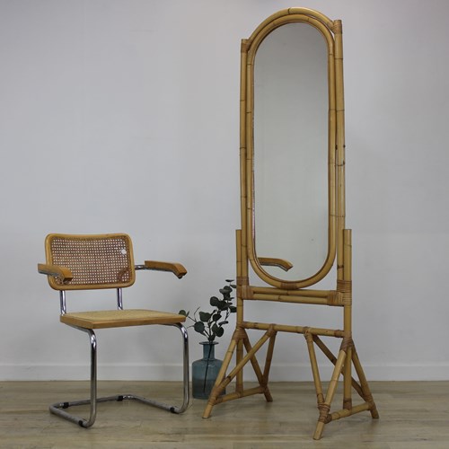Vintage 1980S Cheval Full Length Bamboo Mirror