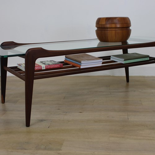 British Teak And Floating Glass Coffee Table