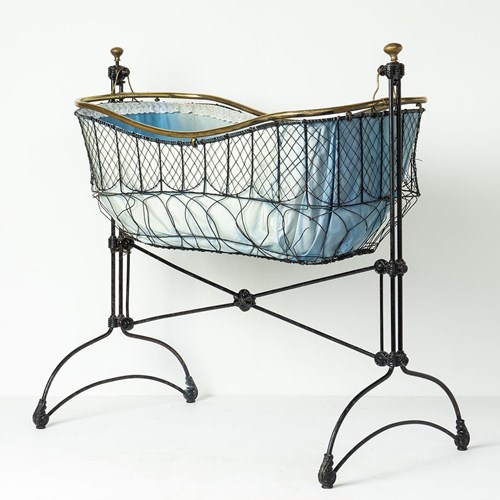 Antique Victorian Cast Iron And Brass Rocking Cradle, 19Th Century