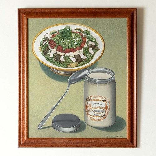 Mayonnaise And Salad Still Life Oil Painting By Elena Khudiakova, 1991