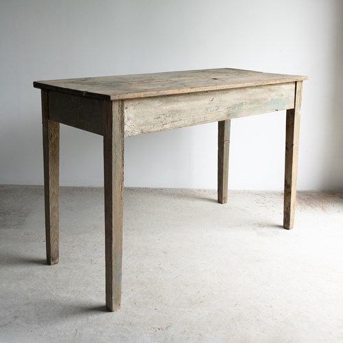 Antique English Weathered Painted Pine Side Table, 19Th Century