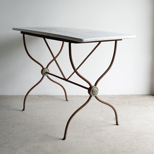 Antique French Wrought Iron And Marble Bistro Table, 19Th Century