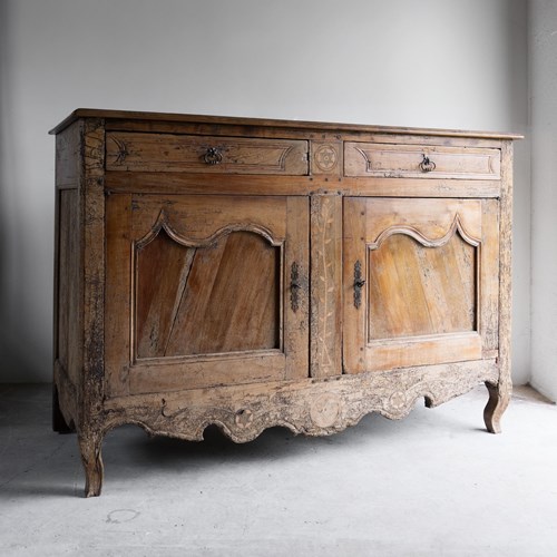 Large Antique French Louis XV Fruitwood Buffet Cabinet With Marquetry Decoration