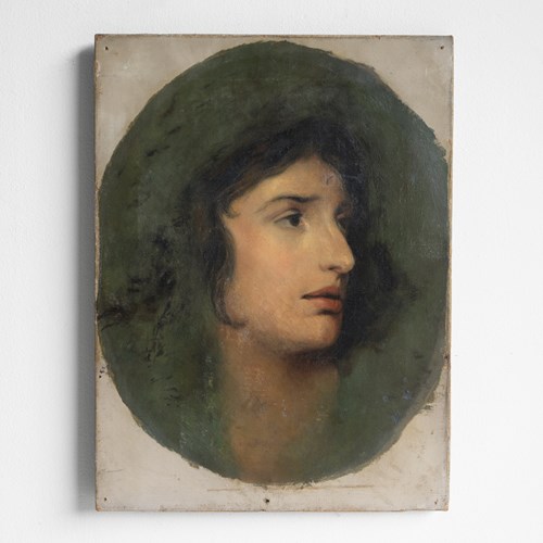 Romantic Portrait Of Welsh Actress Sarah Siddons, Antique Original Oil Painting