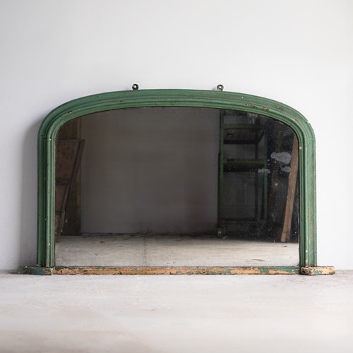 Antique English Green Painted Arched Overmantel Mirror, 19Th Century