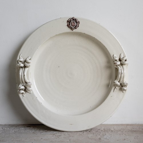 Large Vintage Italian White Glazed Majolica Pottery Charger/Platter, Mid 20Th C.