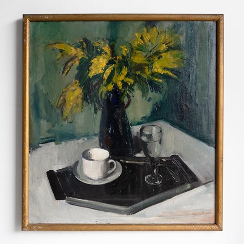  Large Dutch Expressionist Still Life, Vintage Original Oil Painting, C. 1940S