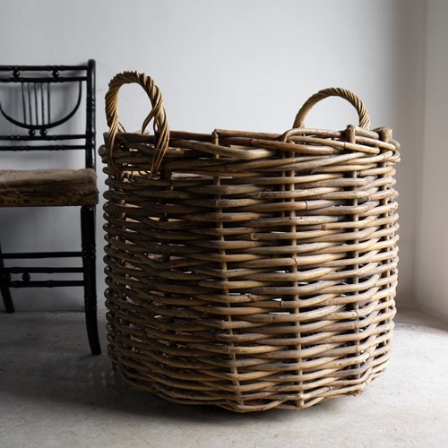 Very Large French Vintage Chunky Wicker Log/Laundry Basket, 20Th Century