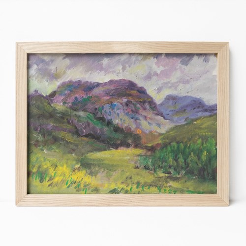 Small Expressionist Rural Landscape, Original Vintage Oil Painting, Mid 20Th C.