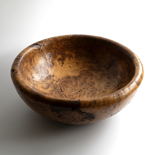 Large Vintage Turned Burr Oak Bowl, Table Centrepiece, Mid 20Th Century