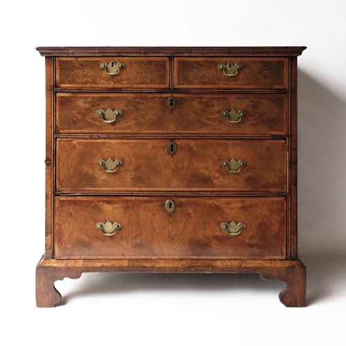 Antique George II Crossbanded Walnut Chest Of Drawers, Early 18Th Century
