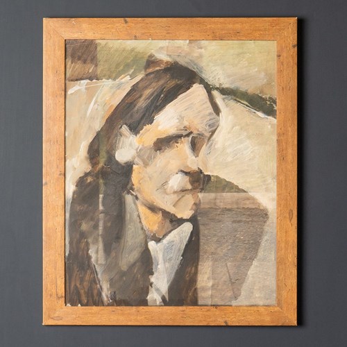 Vintage Expressionist Portrait Of A Man, Original Oil Painting, Mid 20Th Century