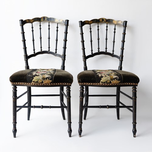 Pair Of Antique French Napoleon III Ebonised Side Chairs, Mid-19Th Century