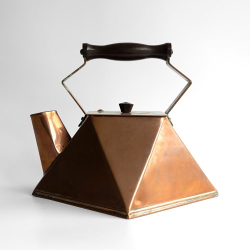Antique French Modernist Copper Kettle, Art Deco Cubist Design, 1920S