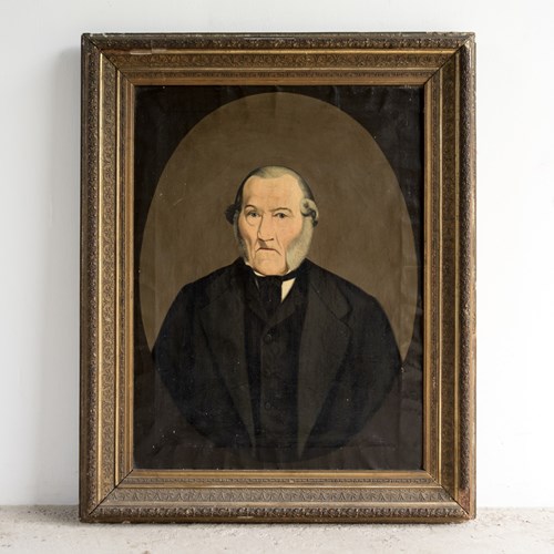 Antique Naive Portrait Of A Cornish Gent, Original Oil On Canvas Painting 19Th C