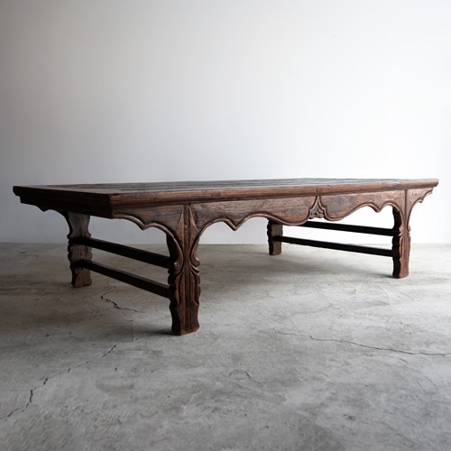 Antique Chinese Elm Low Table / Day Bed, Large Coffee Table, 19Th Century