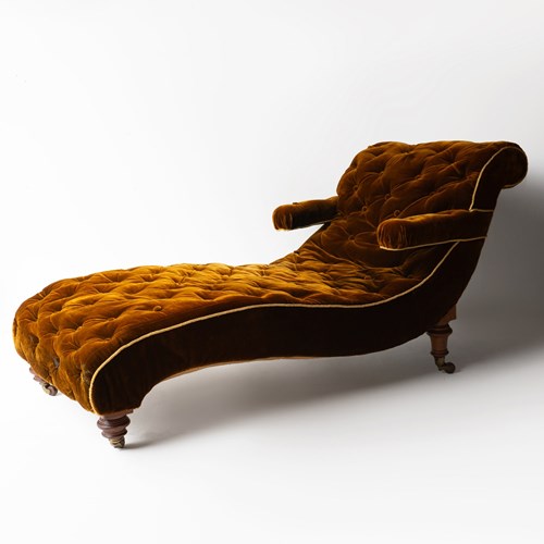 Antique Victorian Velvet Chaise Longue Armchair By Cornelius V. Smith, 19Th C.