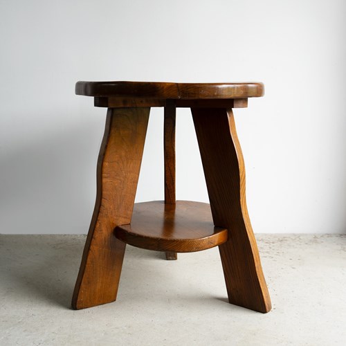 Vintage Organic Form Brutalist Elm Side Table With Shelf, 1950S