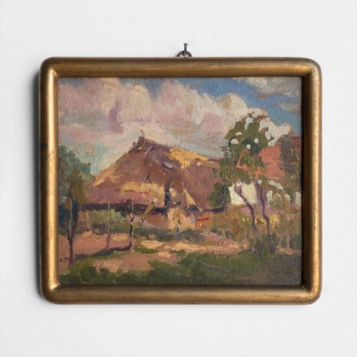 Small Impressionist Rural Landscape, Original Vintage Polish Oil Painting, 1930S