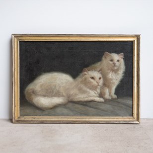 White Cat Portrait Original Antique...