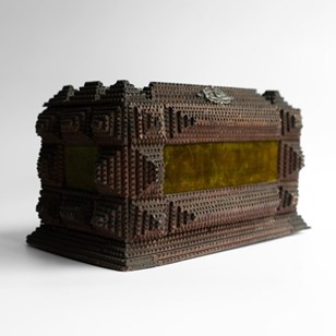 Antique Tramp Art Carved Wooden Box...