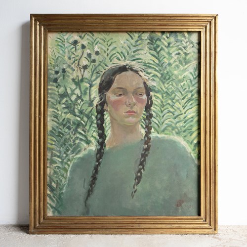 Portrait Of A Woman With Plaited Hair, Vintage Original Oil Painting, Scottish