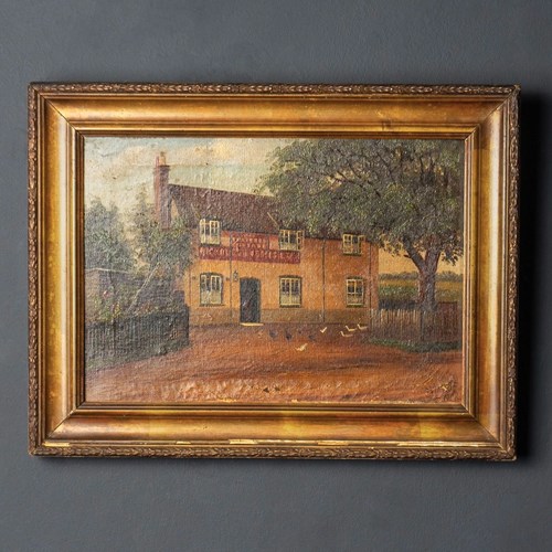 Antique Naive Oil Depicting Berkshire Pub By Francis Vingoe, Early 20Th Century