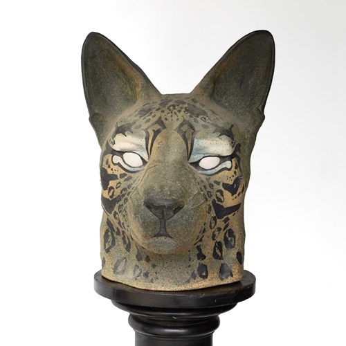 Large Vintage Ceramic Sci-Fi Inspired Cat Head Sculpture, 1970S