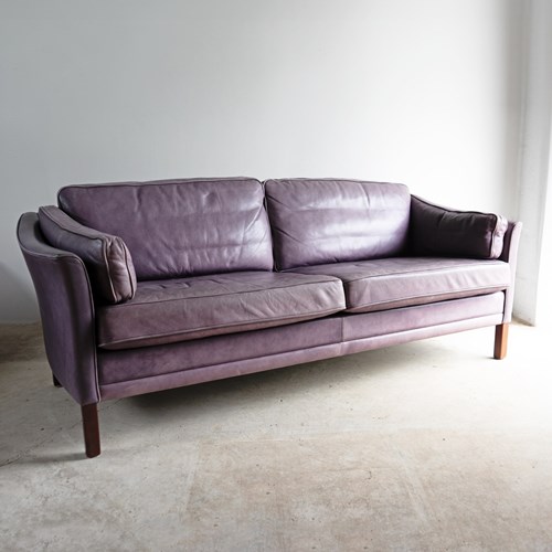 Vintage Danish Lilac Leather Sofa By Mogens Hansen, Mid-Late 20Th Century
