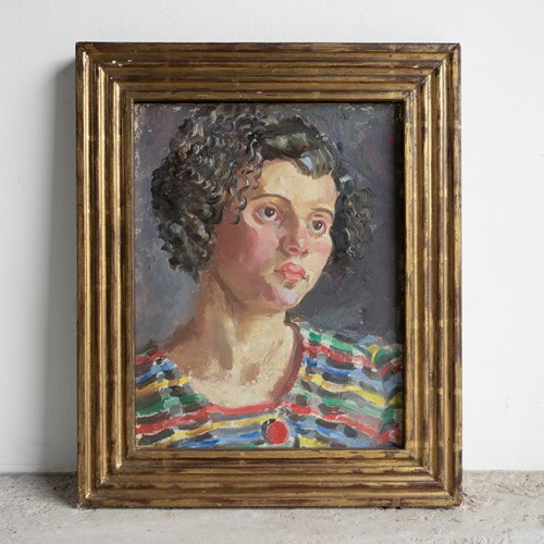 Portrait Of A Woman With A Wavy Bob, Vintage Original Oil Painting, Scottish