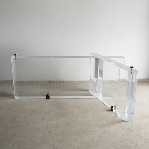 Vintage American Lucite Coffee Table Base By Lion In Frost, Signed, 1970S