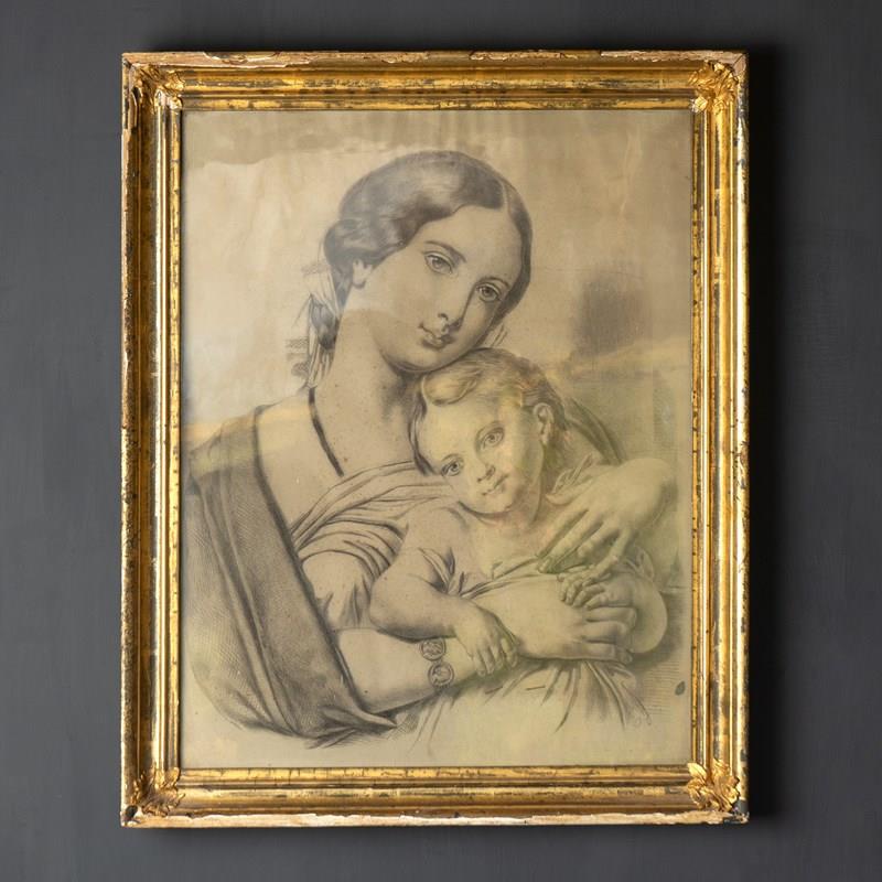 Antique French Original Portrait Drawing Of A Mother And Child, 19Th Century-rag-and-bone-dsc04943-main-638417957395973922.jpg