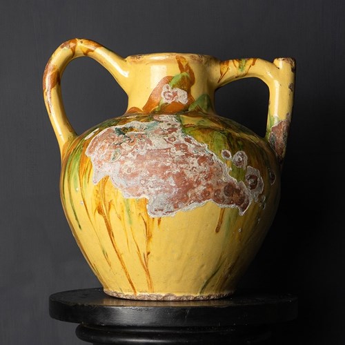 Large French Antique Marble Glazed Terracotta Jug, 19Th Century