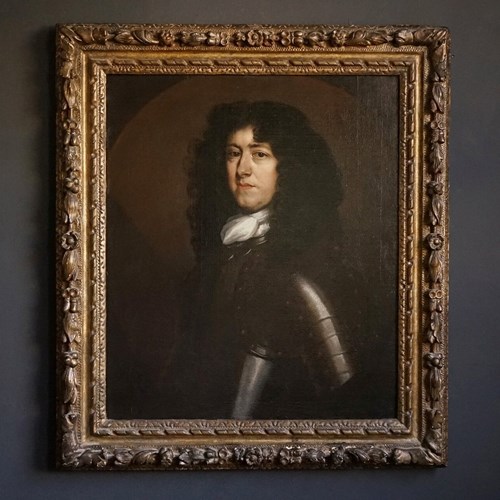 Antique Original Portrait Of A Man In Armour By John Closterman, 17Th Century