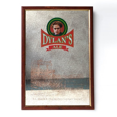 Dylan Thomas Interest Vintage Dylan's Ale Brains Brewery Advertising Mirror Sign
