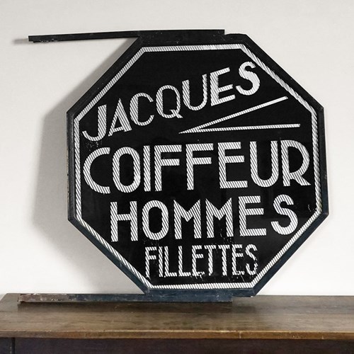  Antique French Art Deco Glass Hair Salon Advertising Sign, 1930S Hairdresser
