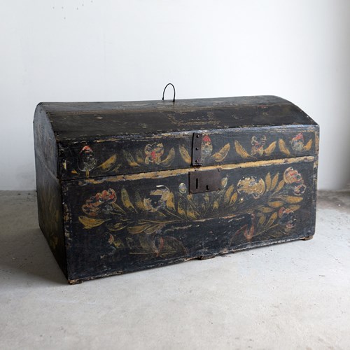 Antique French Floral Painted Folk Art Marriage Chest, Late 18Th Century