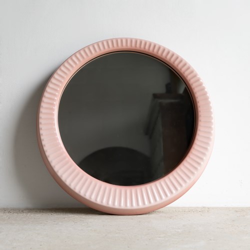 Vintage Post Modern Pink Ceramic Framed Mirror, 1980S 