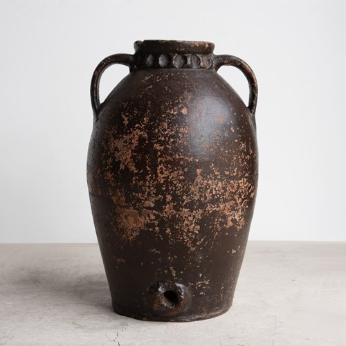 Large Antique French Glazed Terracotta Pottery Olive Oil Jar/Decorative Vase 19C