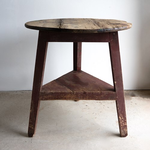 Antique Primitive Welsh Painted Pine Cricket Table, Early 19Th Century