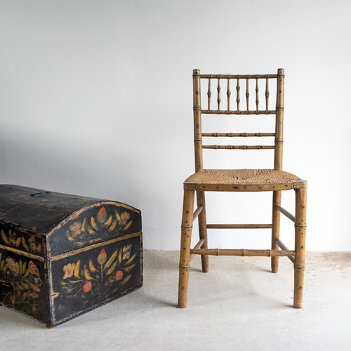 Antique Regency Faux Bamboo Rush Seat Chair, Early 19Th Century