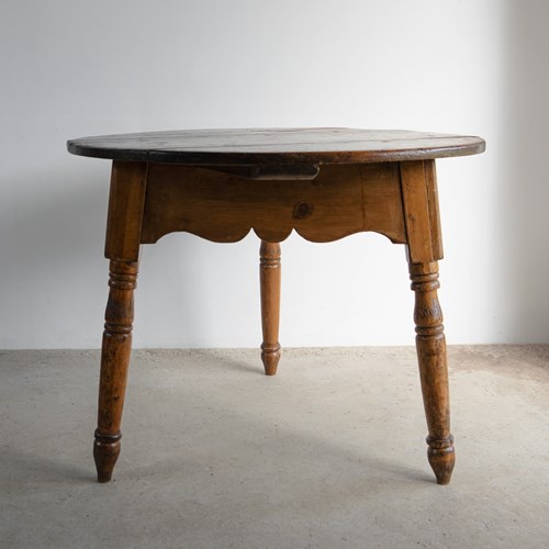 Large Antique Pine Cricket Table With Shaped Apron & Turned Legs, Welsh 19Th C.