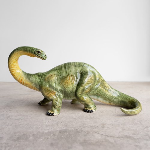 Vintage Italian Bassano Ceramic Dinosaur Sculpture - Pottery Brontosaurus Figure