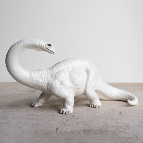 Vintage Italian Bassano Ceramic Dinosaur Sculpture - White Pottery Brontosaurus