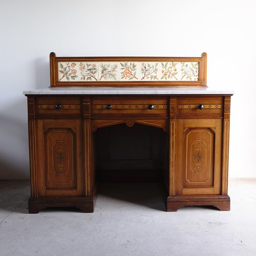 Antique Gothic Revival Marble Topped Washstand By Collier And Plucknett, 19Th C.