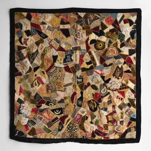 Antique Victorian Crazy Quilt, Hand Embroidered Silk And Velvet Patchwork Quilt